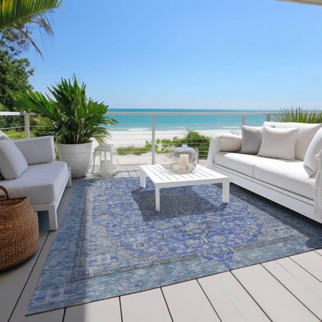 LOOMLAN Rugs Vexira Blue Washable Indoor-Outdoor Rug