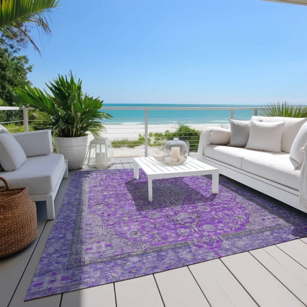 LOOMLAN Rugs Vexira Purple Washable Indoor-Outdoor Rug