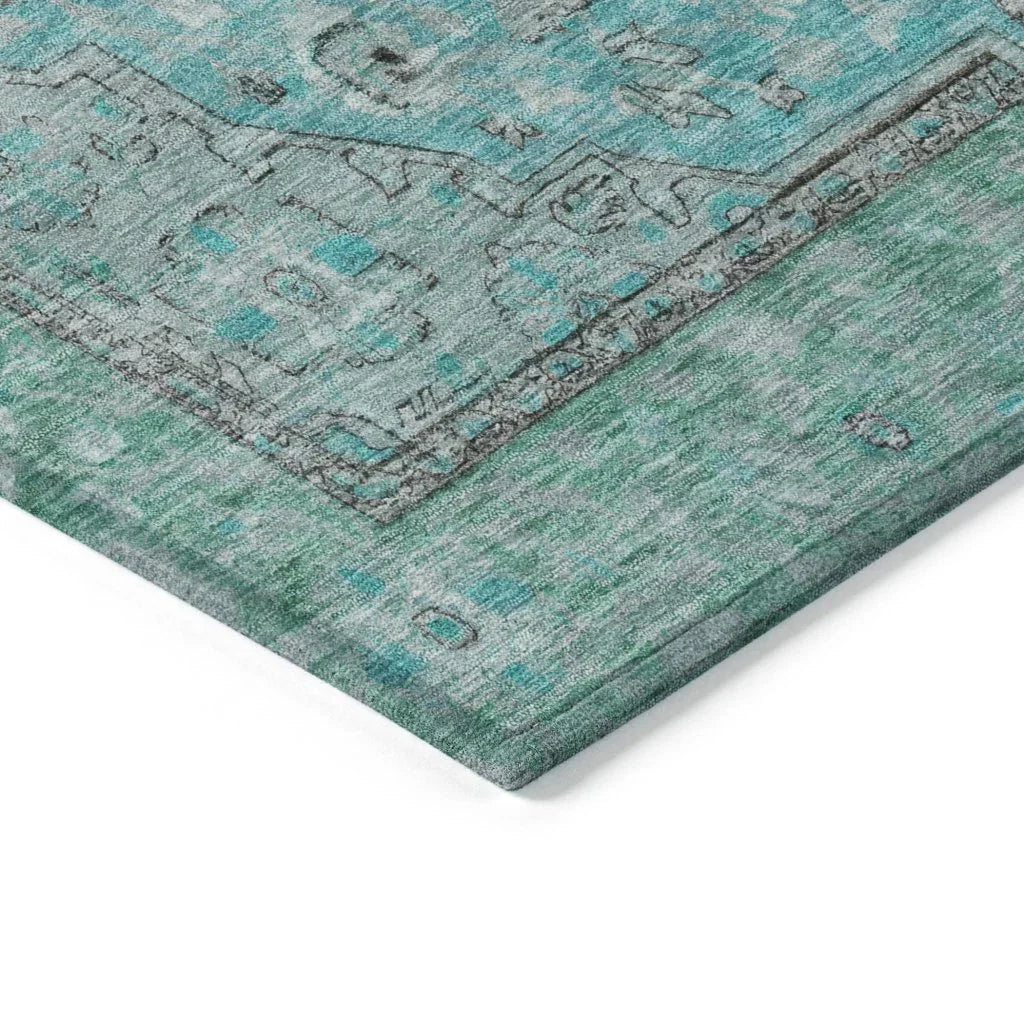 LOOMLAN Rugs Vexira Teal Washable Indoor-Outdoor Rug