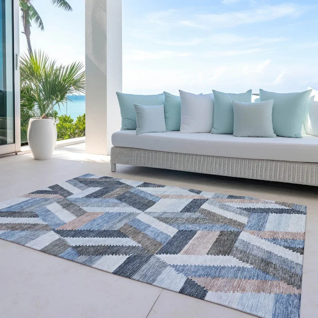LOOMLAN Rugs Viella Blue Washable Indoor-Outdoor Rug