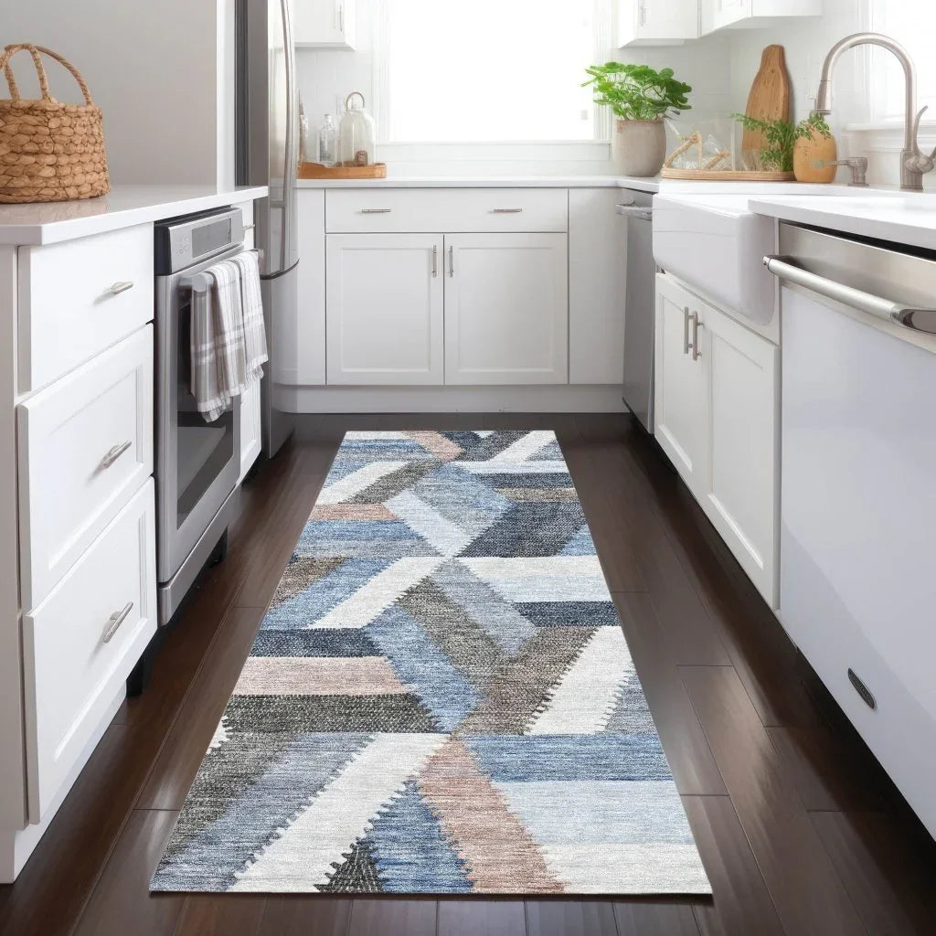 LOOMLAN Rugs Viella Blue Washable Indoor-Outdoor Rug