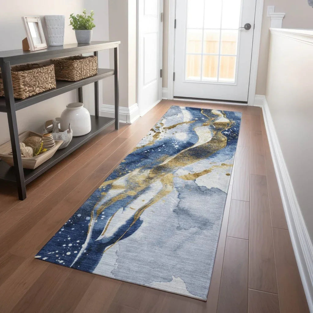 LOOMLAN Rugs Vionetta Blue Washable Indoor-Outdoor Rug