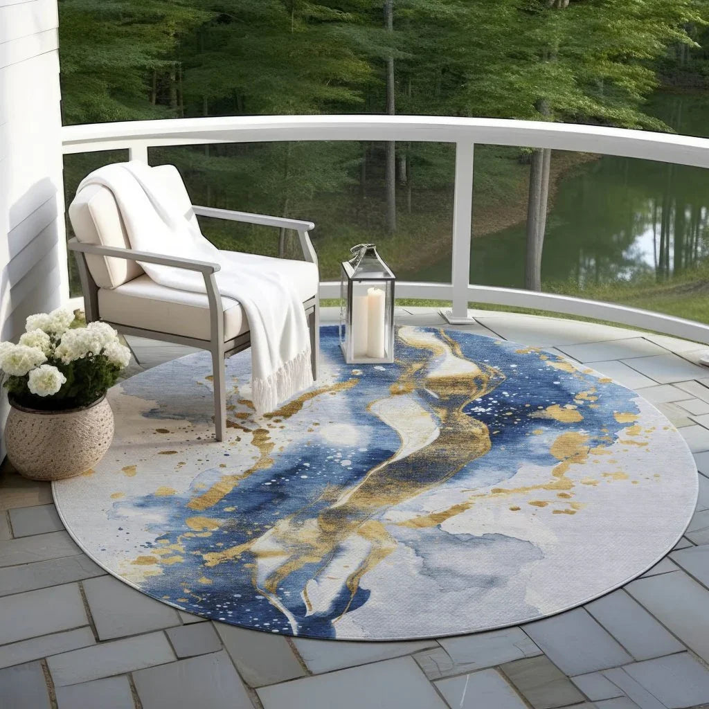 LOOMLAN Rugs Vionetta Blue Washable Indoor-Outdoor Rug