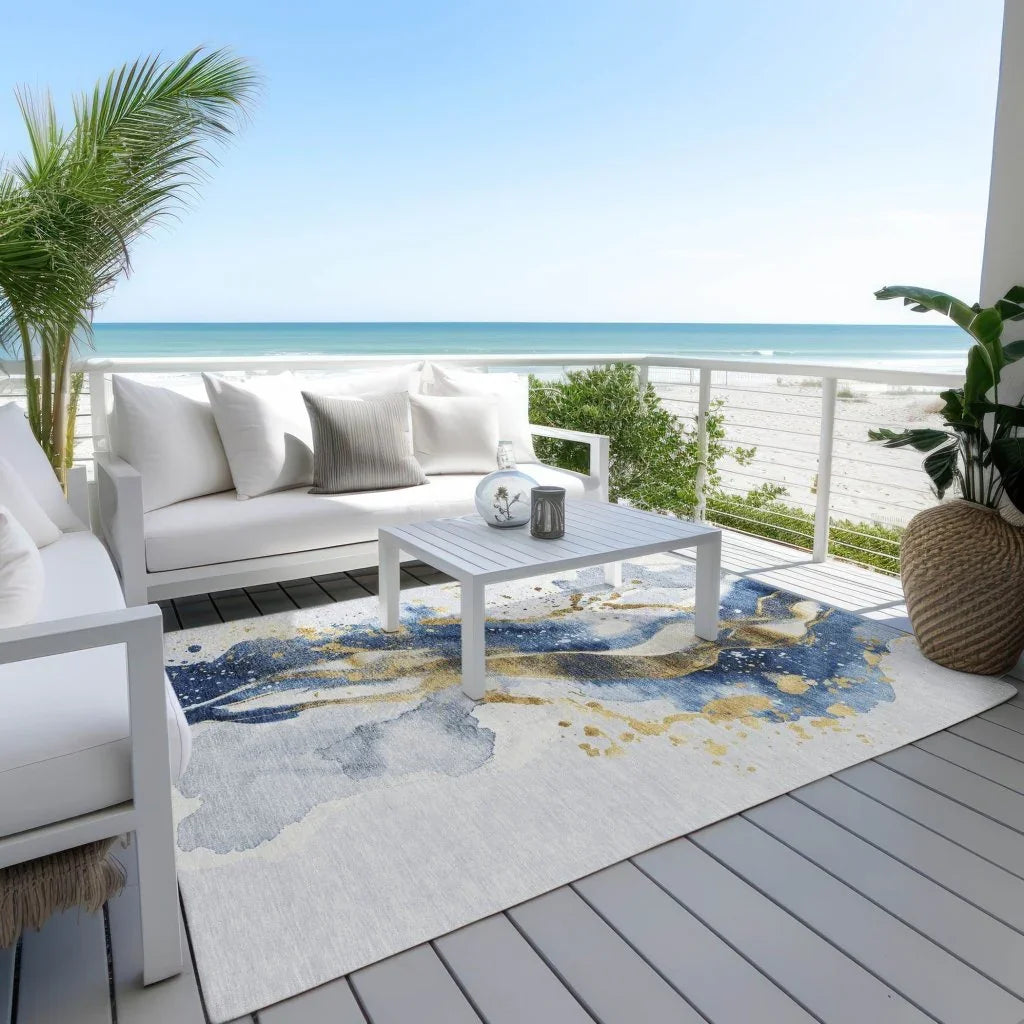 LOOMLAN Rugs Vionetta Blue Washable Indoor-Outdoor Rug