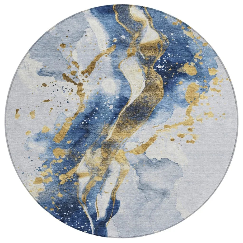 LOOMLAN Rugs Vionetta Blue Washable Indoor-Outdoor Rug