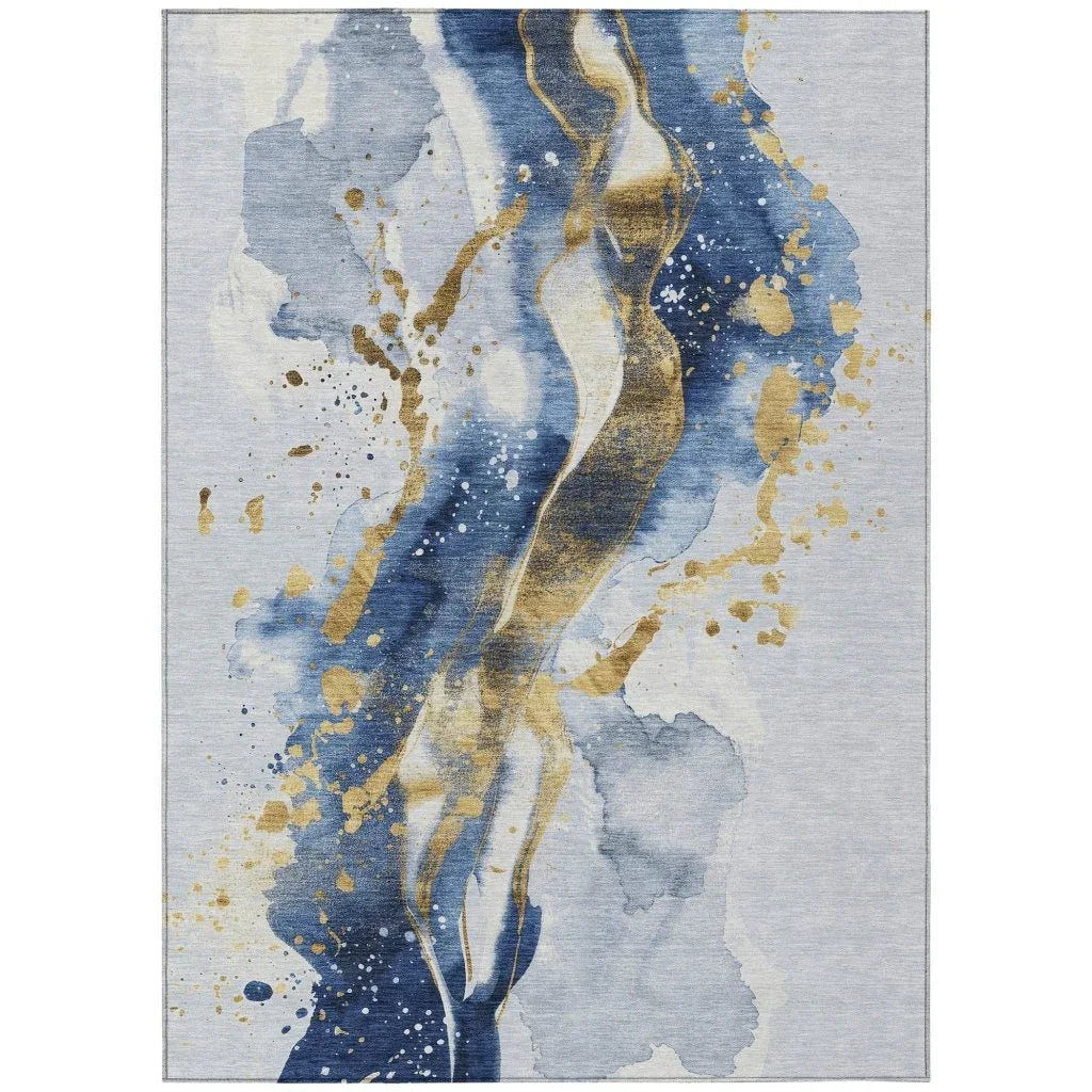 LOOMLAN Rugs Vionetta Blue Washable Indoor-Outdoor Rug