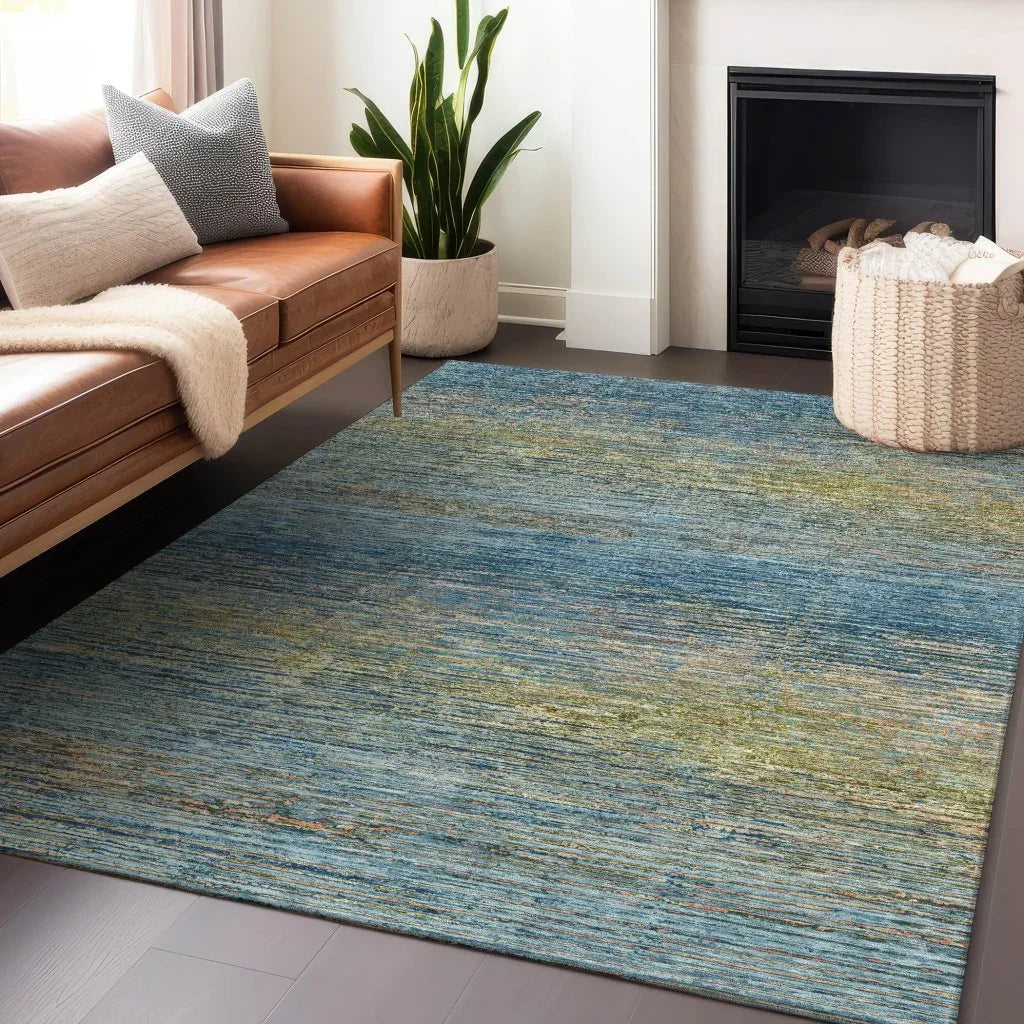 LOOMLAN Rugs Viya Blue Washable Indoor-Outdoor Rug