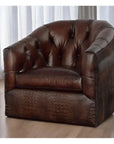 Wild Child Leather on Hide Western Swivel Club Chair - LOOMLAN - Uptown Sebastian - Club Chairs