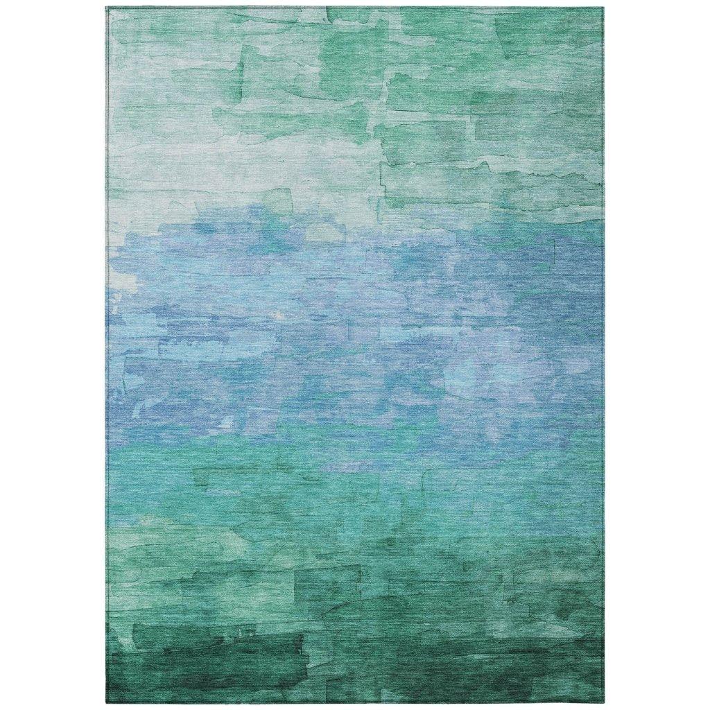 LOOMLAN Rugs Wyrnleaf Teal Washable Indoor-Outdoor Rug