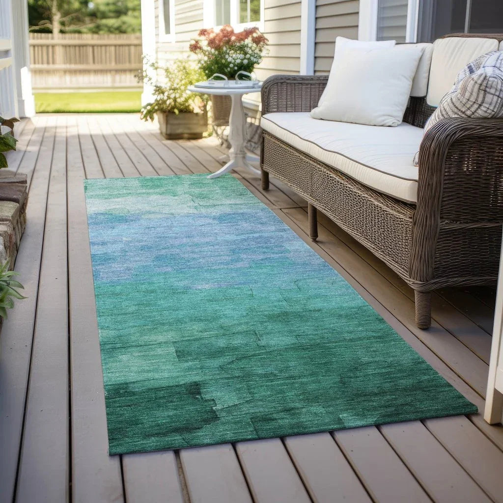 LOOMLAN Rugs Wyrnleaf Teal Washable Indoor-Outdoor Rug