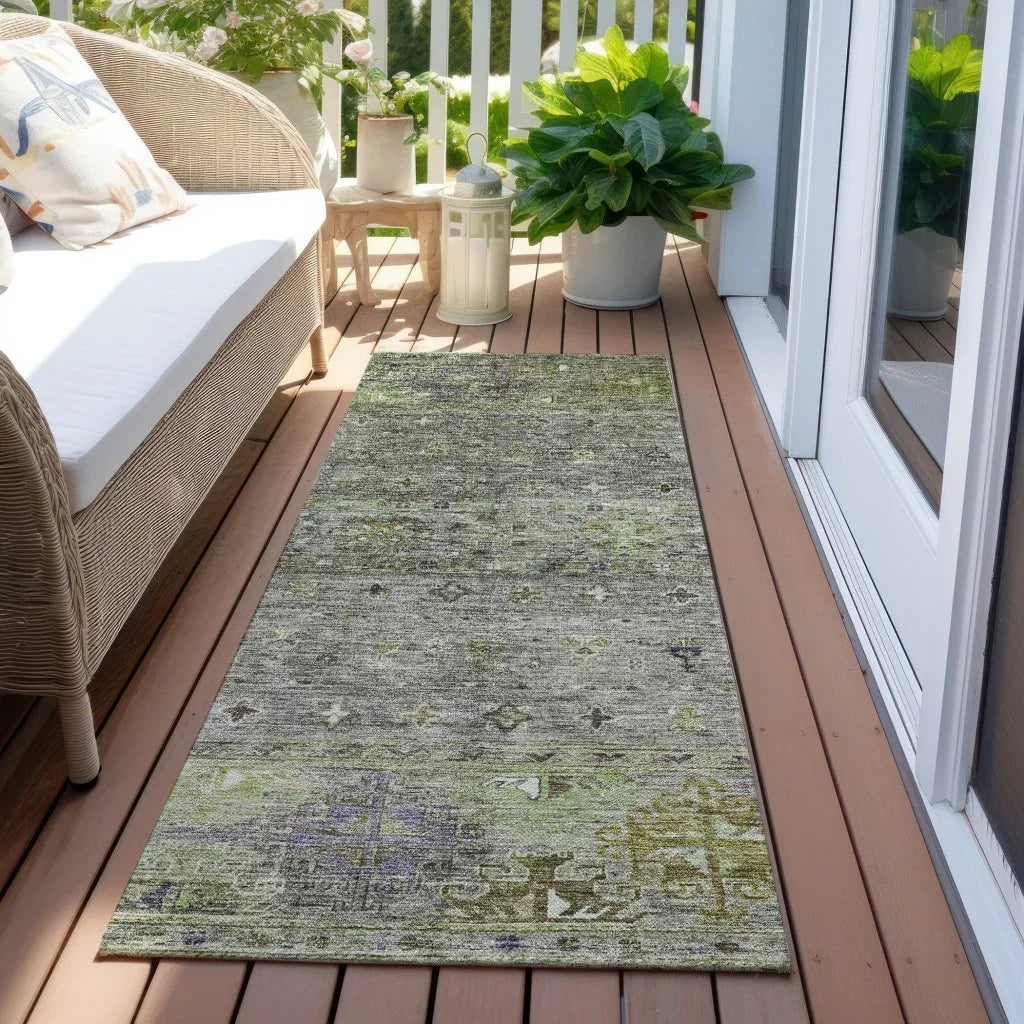 LOOMLAN Rugs Yaniqa Green Washable Indoor-Outdoor Rug