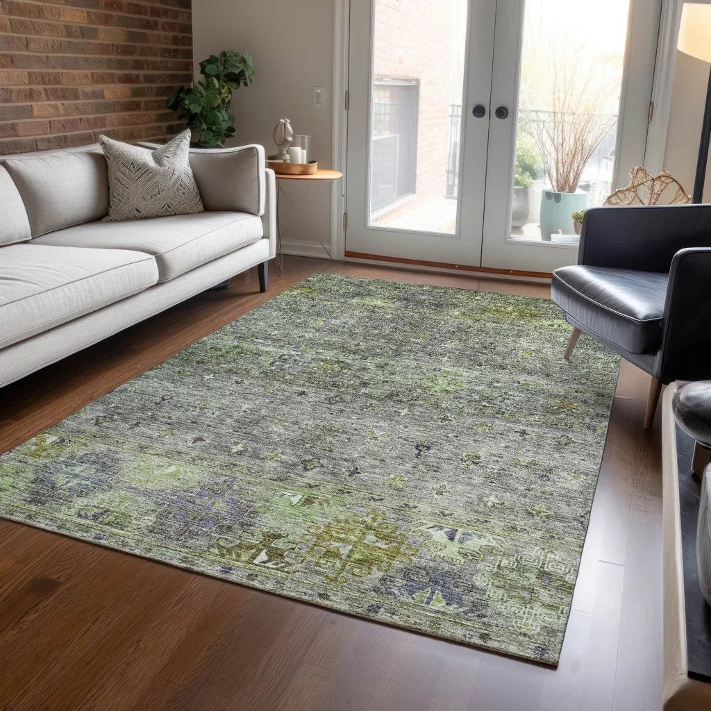 LOOMLAN Rugs Yaniqa Green Washable Indoor-Outdoor Rug