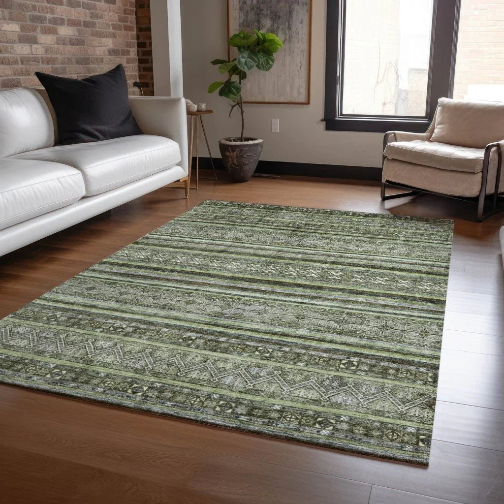 LOOMLAN Rugs Ysadora Green Washable Indoor-Outdoor Rug