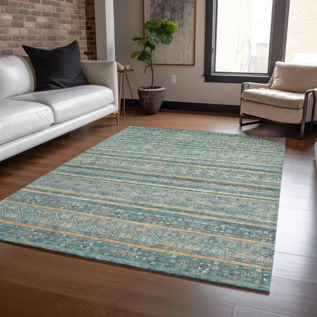 LOOMLAN Rugs Ysadora Teal Washable Indoor-Outdoor Rug