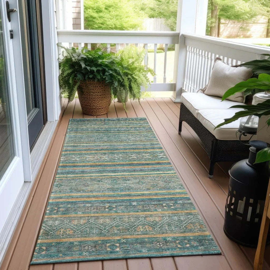 LOOMLAN Rugs Ysadora Teal Washable Indoor-Outdoor Rug