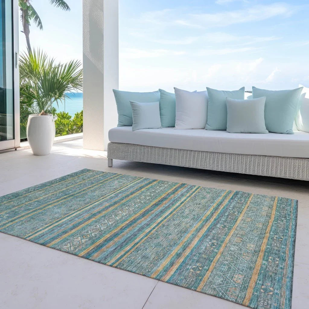 LOOMLAN Rugs Ysadora Teal Washable Indoor-Outdoor Rug