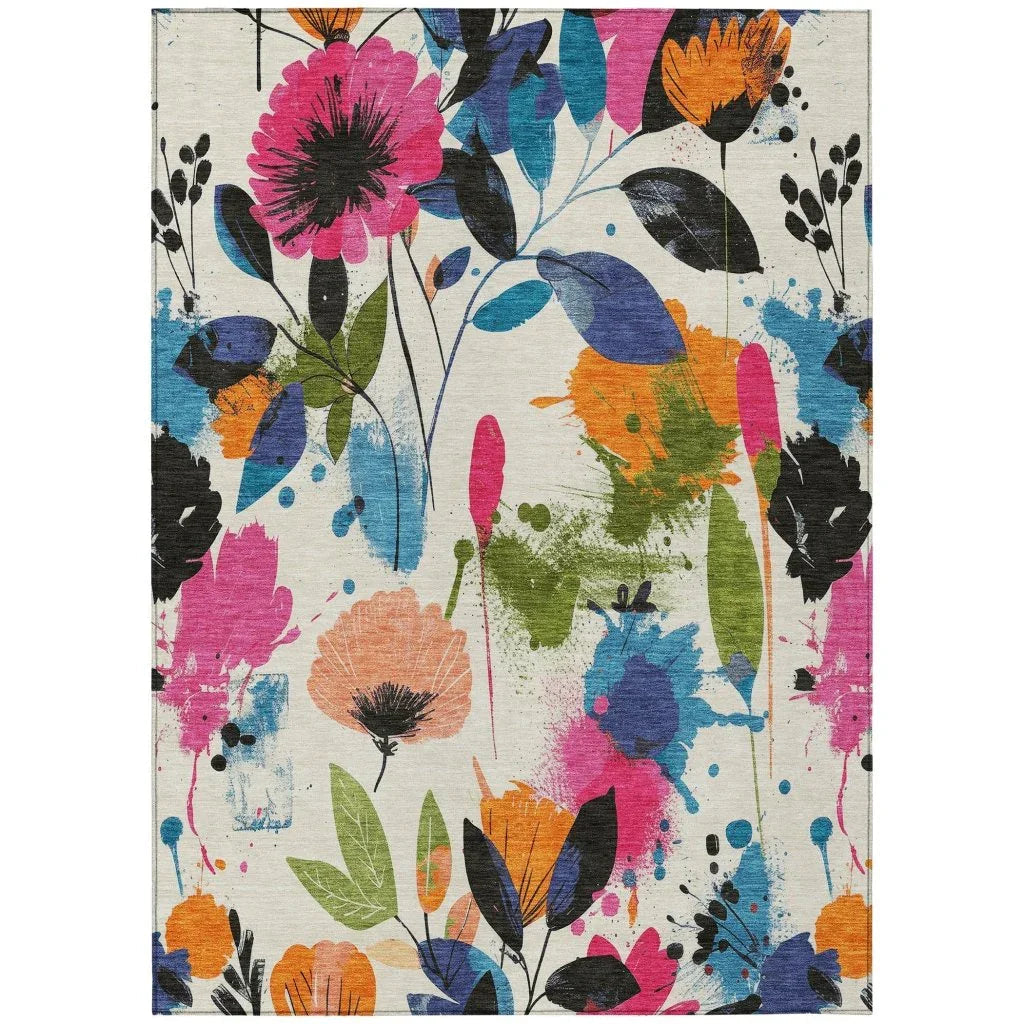 LOOMLAN Rugs Zarabelle Ivory Washable Indoor-Outdoor Rug