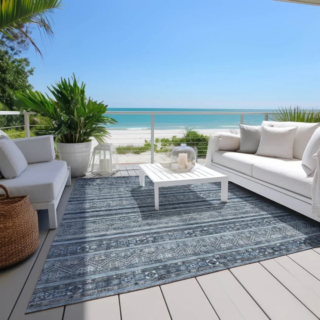 LOOMLAN Rugs Zaraxa Blue Washable Indoor-Outdoor Rug