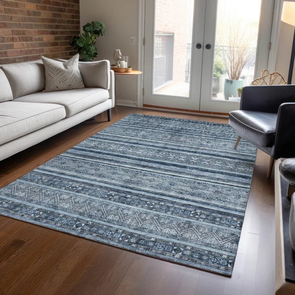 LOOMLAN Rugs Zaraxa Blue Washable Indoor-Outdoor Rug