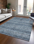 LOOMLAN Rugs Zaraxa Blue Washable Indoor-Outdoor Rug