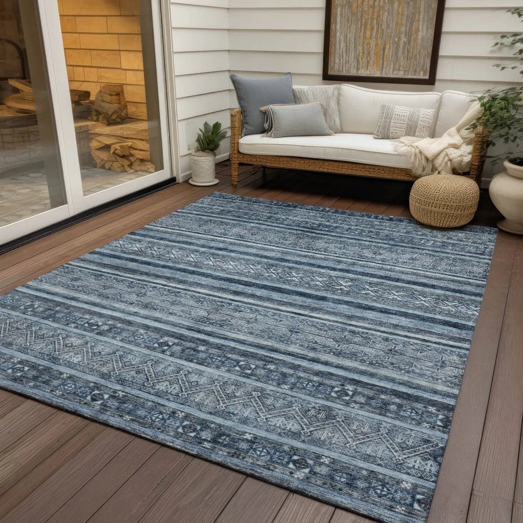 LOOMLAN Rugs Zaraxa Blue Washable Indoor-Outdoor Rug