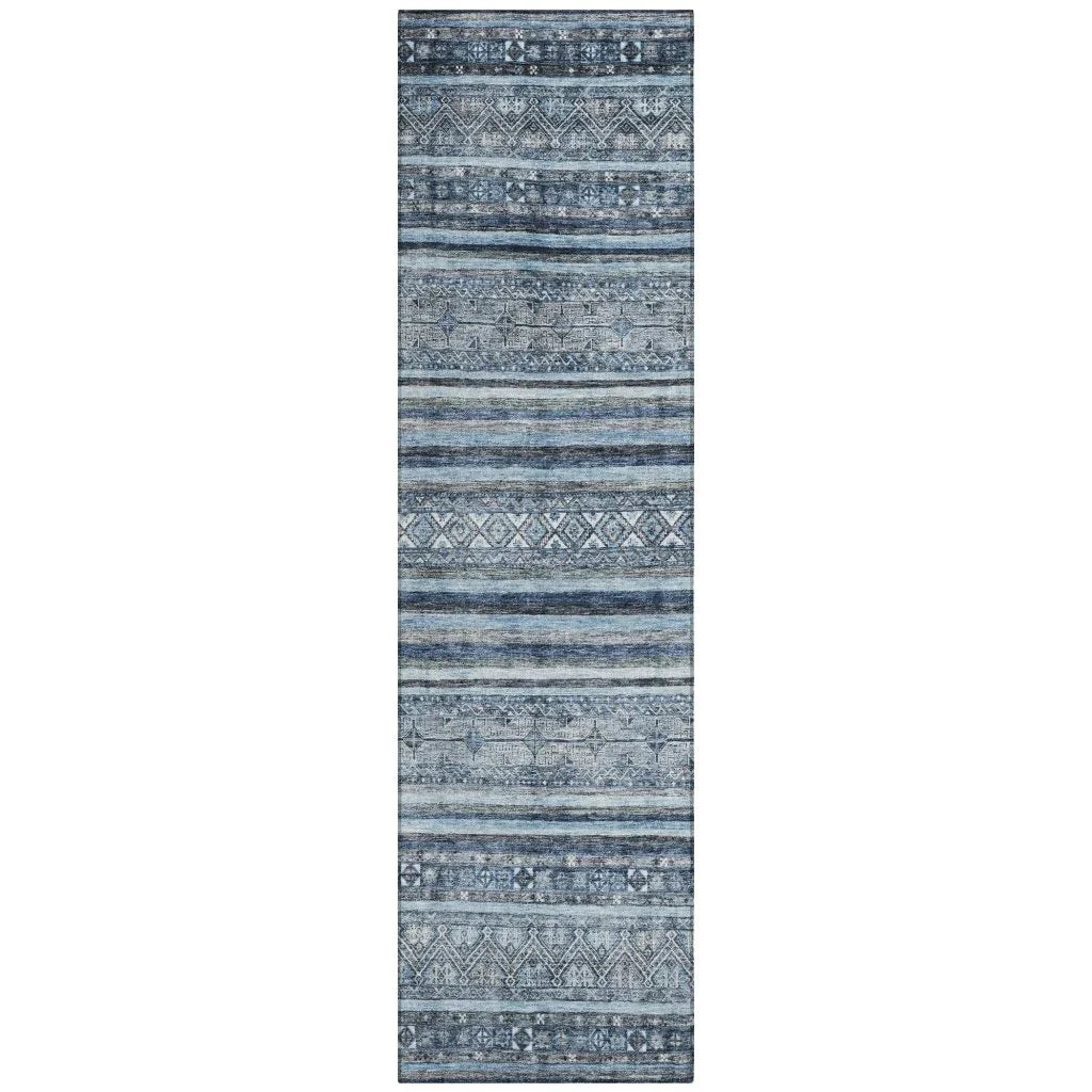 LOOMLAN Rugs Zaraxa Blue Washable Indoor-Outdoor Rug