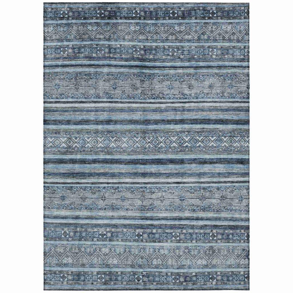 LOOMLAN Rugs Zaraxa Blue Washable Indoor-Outdoor Rug