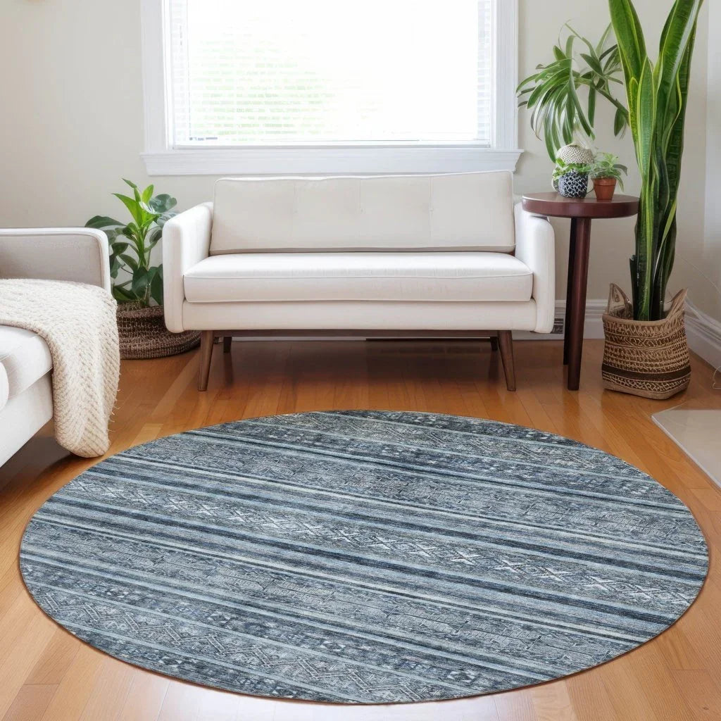 LOOMLAN Rugs Zaraxa Blue Washable Indoor-Outdoor Rug