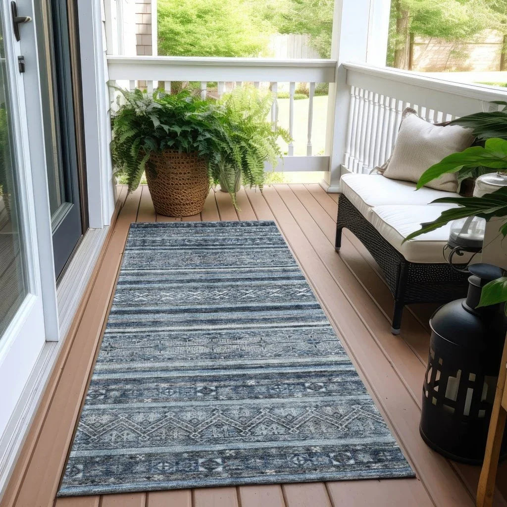 LOOMLAN Rugs Zaraxa Blue Washable Indoor-Outdoor Rug