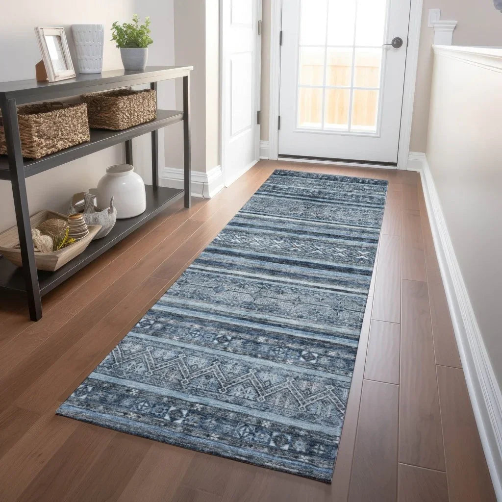 LOOMLAN Rugs Zaraxa Blue Washable Indoor-Outdoor Rug