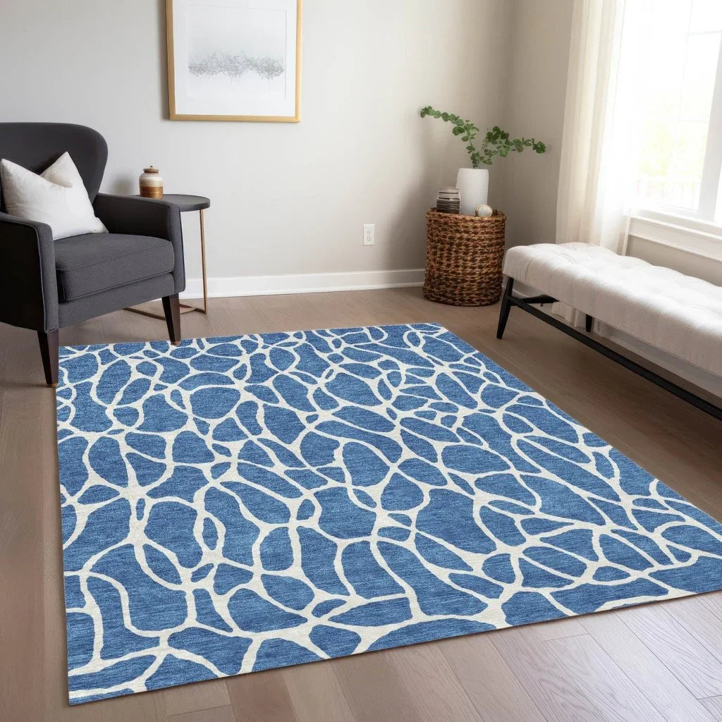 Zarelia Blue Washable Indoor - Outdoor Rug - LOOMLAN - LOOMLAN Rugs - Outdoor Rugs