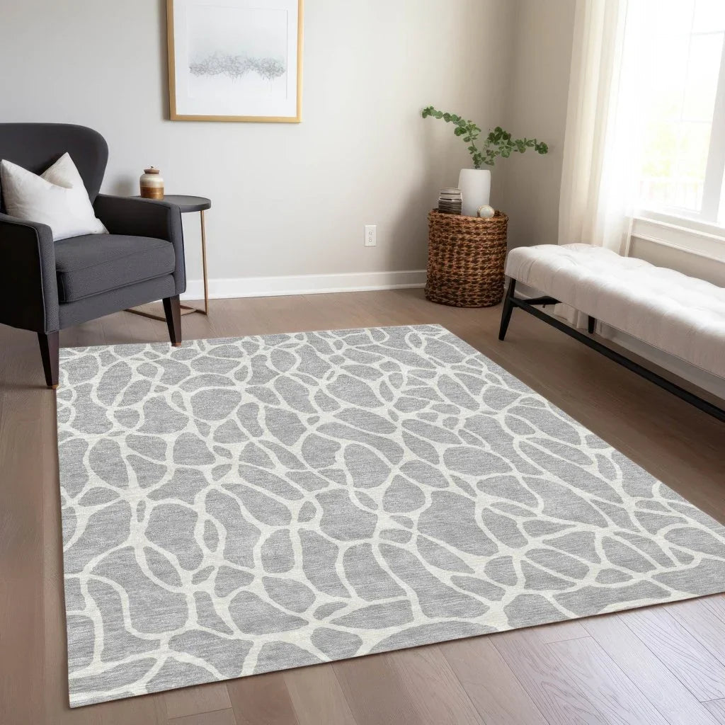 LOOMLAN Rugs Zarelia Silver Washable Indoor-Outdoor Rug