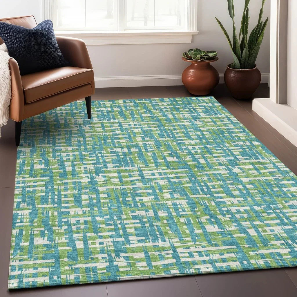 LOOMLAN Rugs Zarifa Teal Washable Indoor-Outdoor Rug