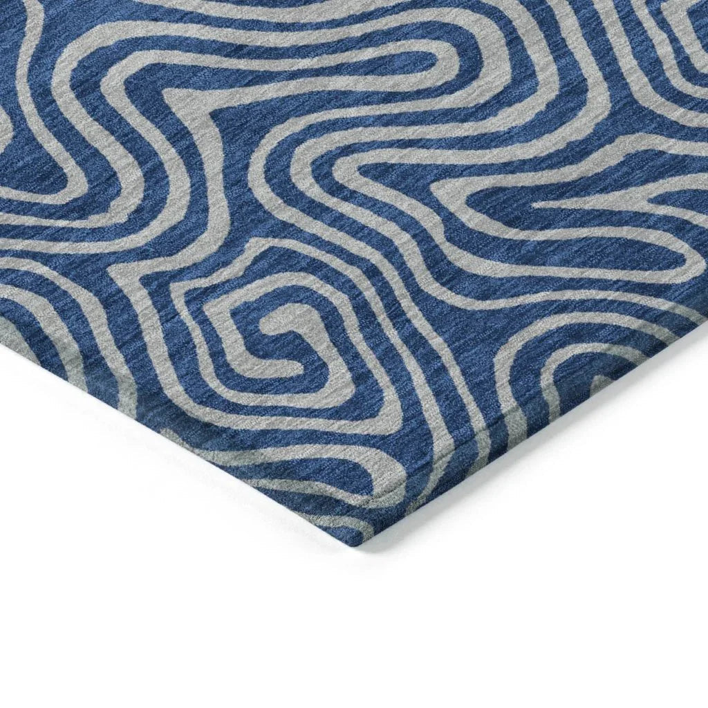 LOOMLAN Rugs Zena Blue Washable Indoor-Outdoor Rug
