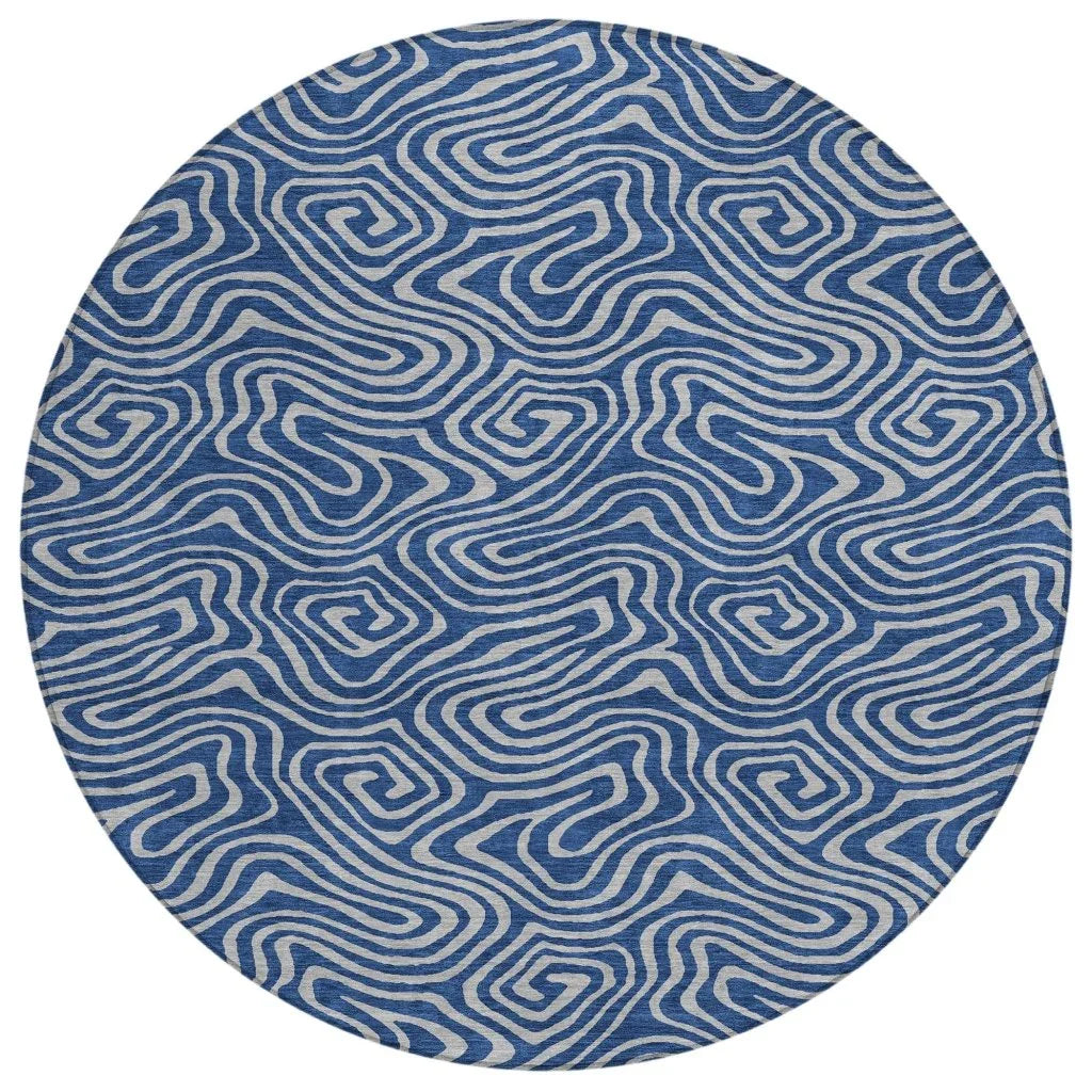 LOOMLAN Rugs Zena Blue Washable Indoor-Outdoor Rug