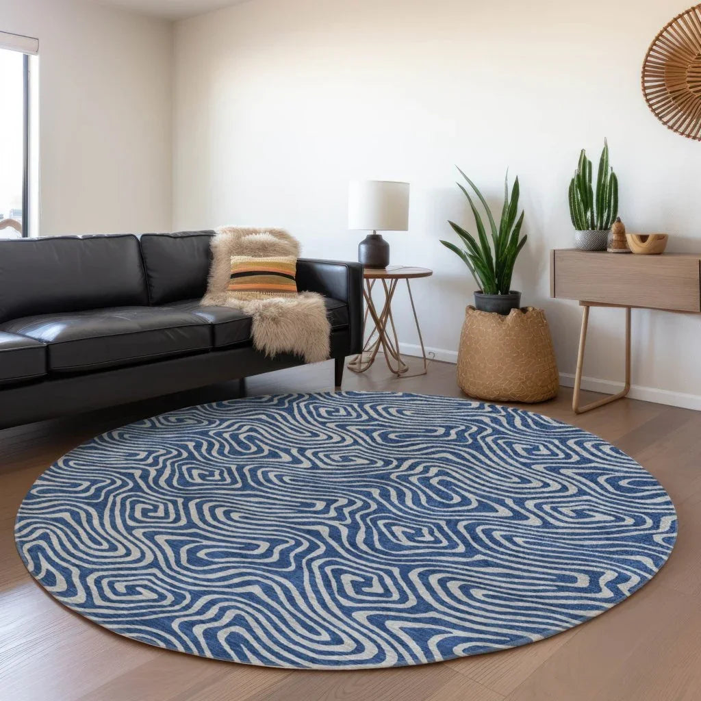 LOOMLAN Rugs Zena Blue Washable Indoor-Outdoor Rug