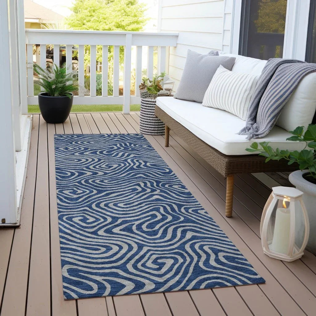 LOOMLAN Rugs Zena Blue Washable Indoor-Outdoor Rug