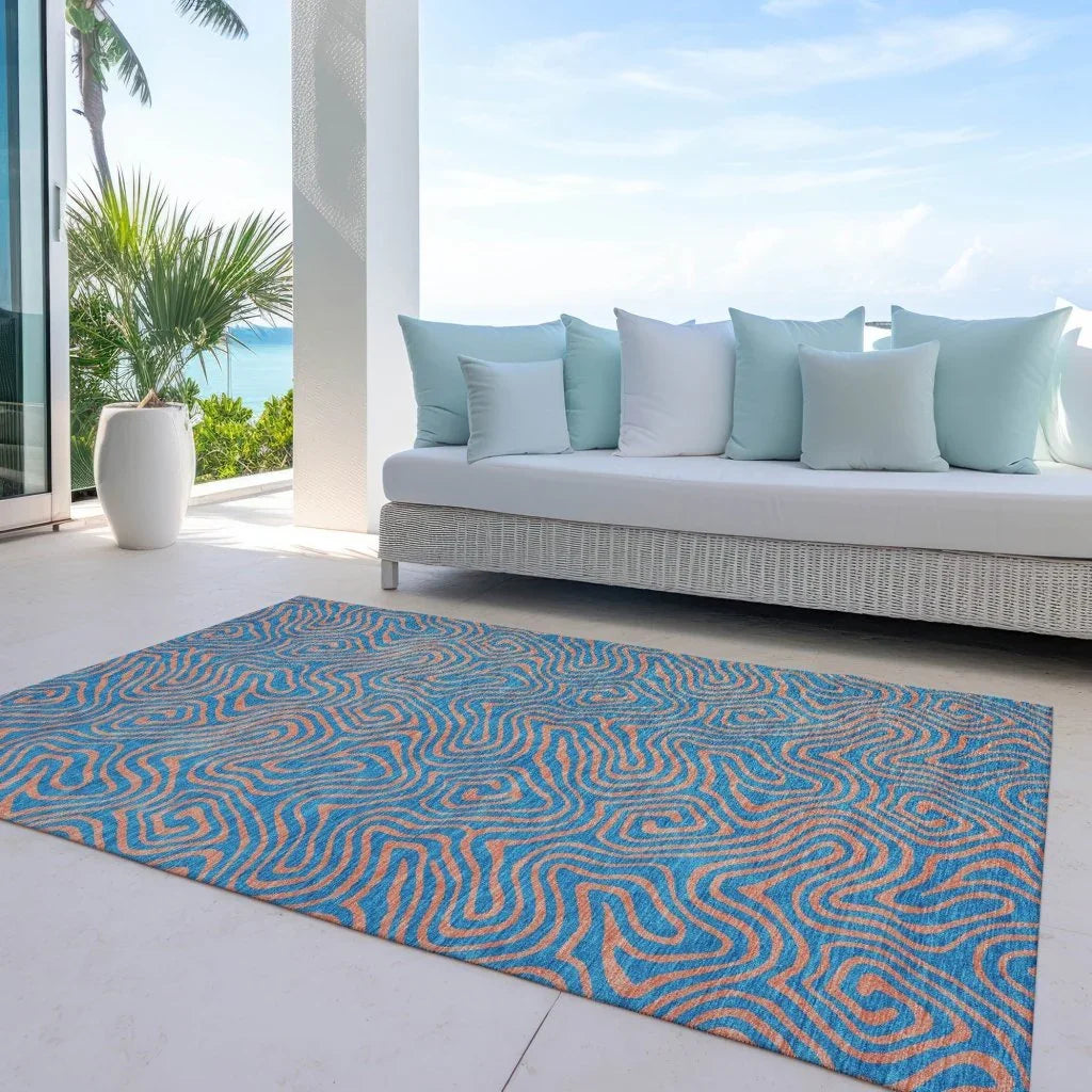 LOOMLAN Rugs Zena Teal Washable Indoor-Outdoor Rug