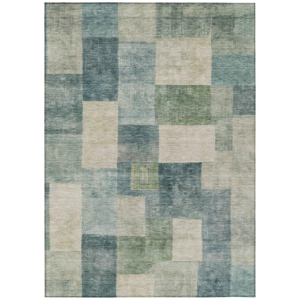 LOOMLAN Rugs Zenia Blue Washable Indoor-Outdoor Rug