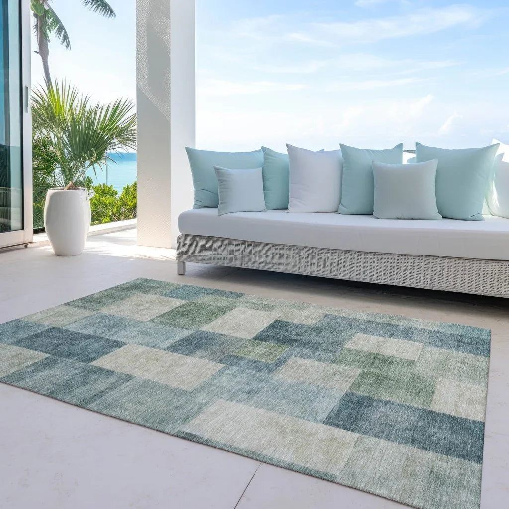 LOOMLAN Rugs Zenia Blue Washable Indoor-Outdoor Rug