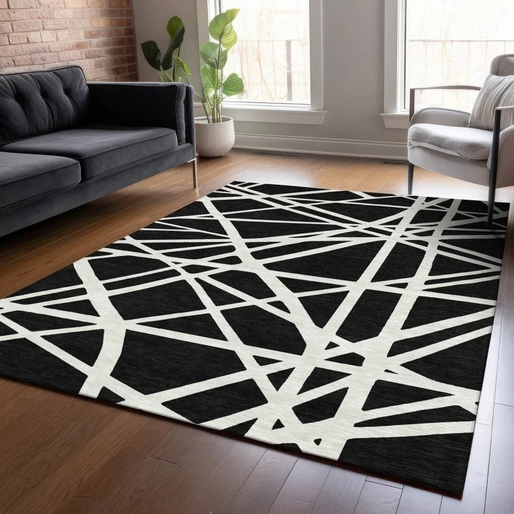 LOOMLAN Rugs Zephina Black Washable Indoor-Outdoor Rug