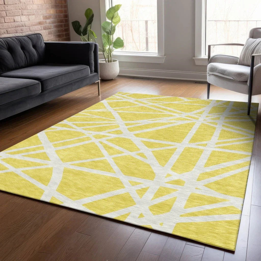 LOOMLAN Rugs Zephina Yellow Washable Indoor-Outdoor Rug