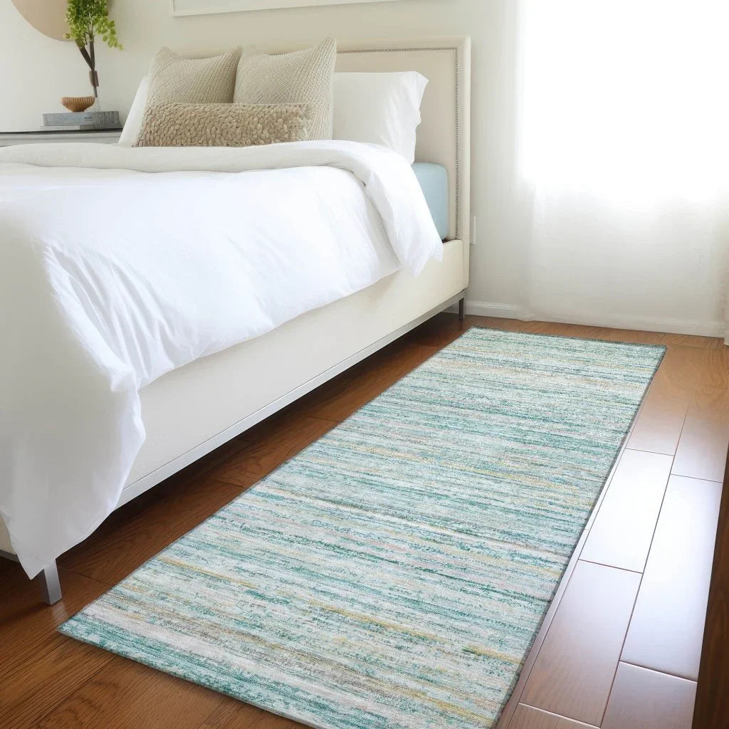 LOOMLAN Rugs Zephyna Teal Washable Indoor-Outdoor Rug