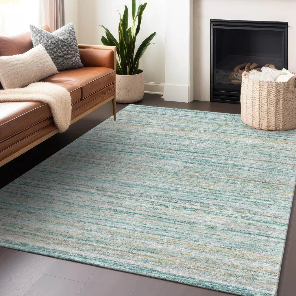 LOOMLAN Rugs Zephyna Teal Washable Indoor-Outdoor Rug