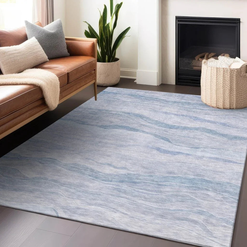 LOOMLAN Rugs Zevalyn Blue Washable Indoor-Outdoor Rug