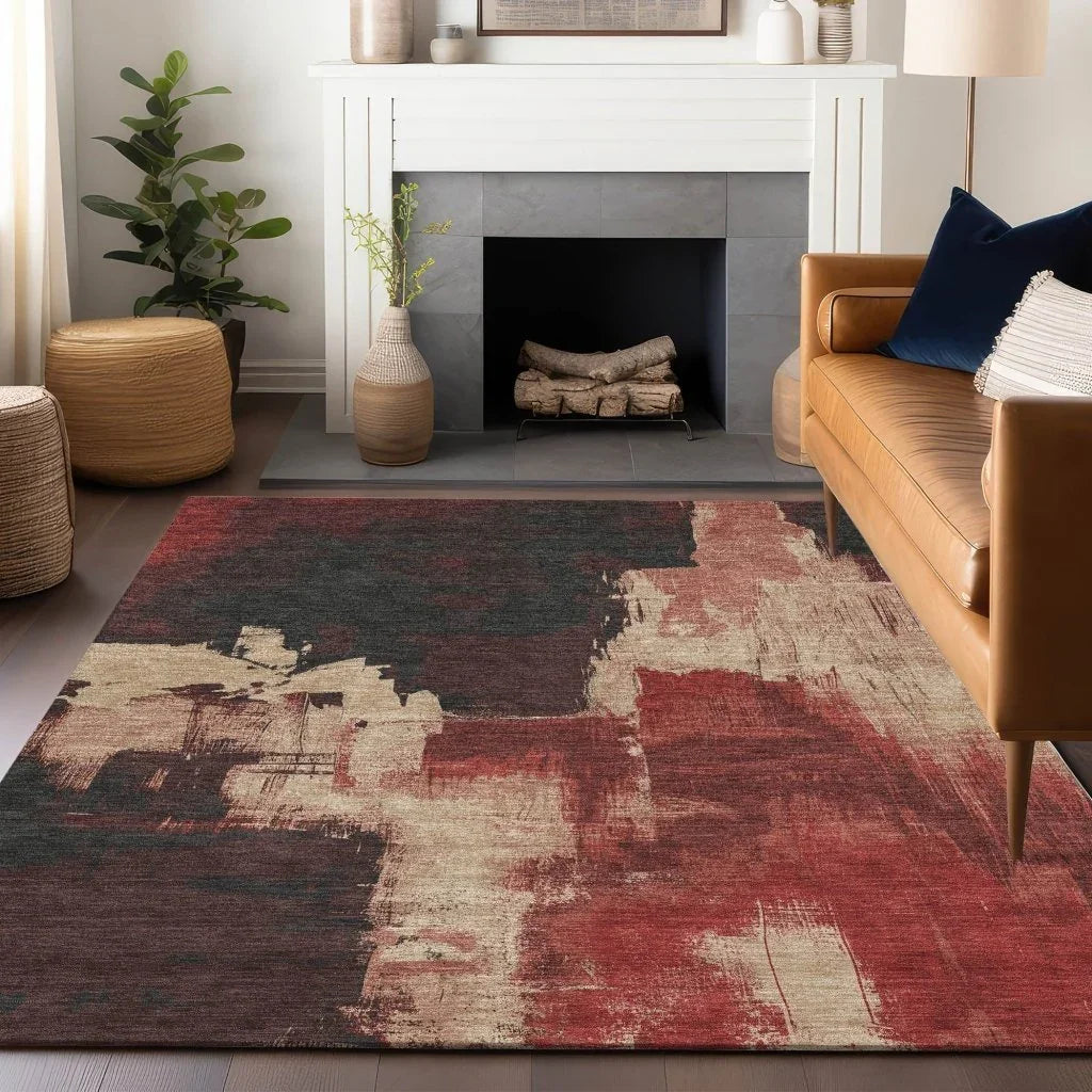 LOOMLAN Rugs Zireya Red Washable Indoor-Outdoor Rug
