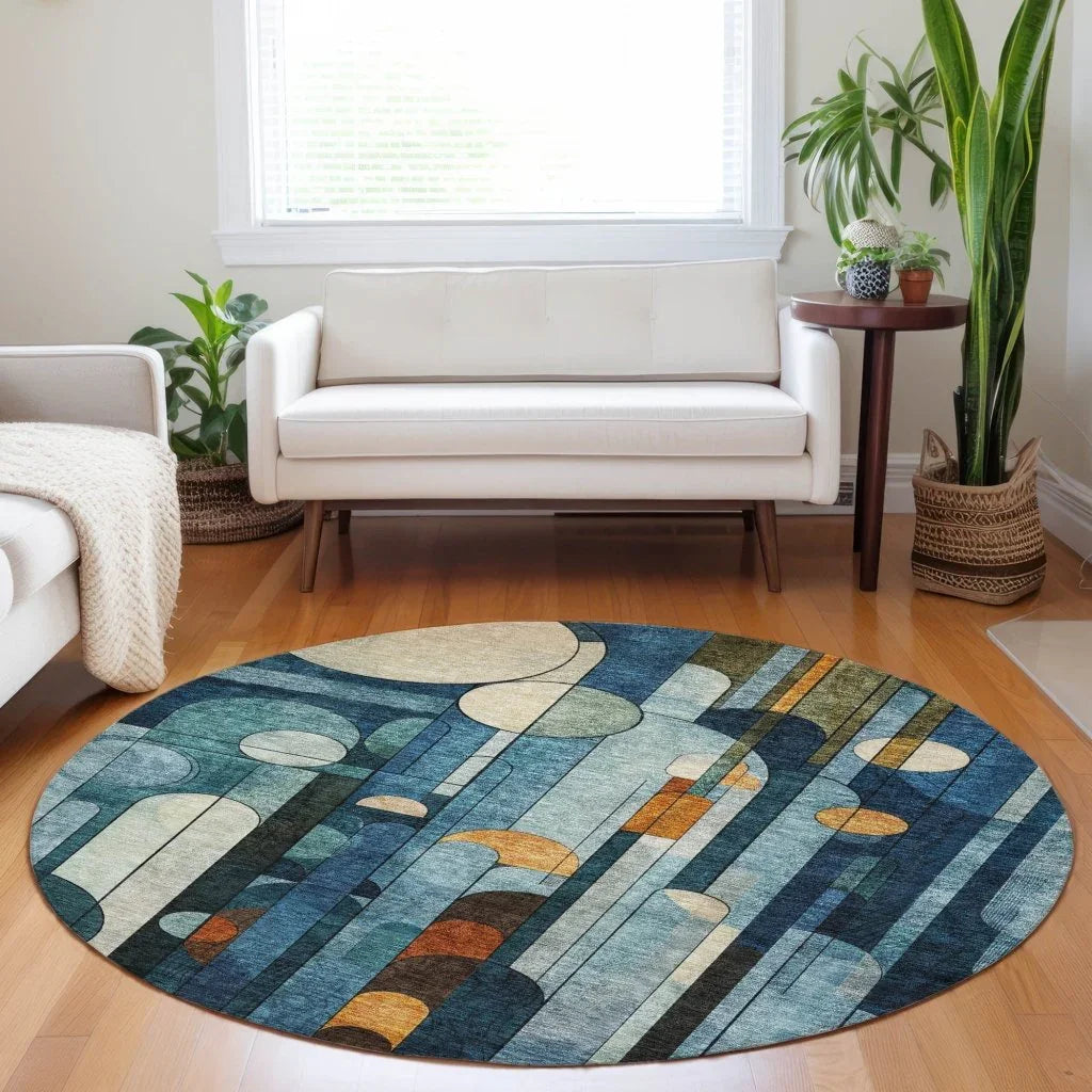 LOOMLAN Rugs Ziva Blue Washable Indoor-Outdoor Rug