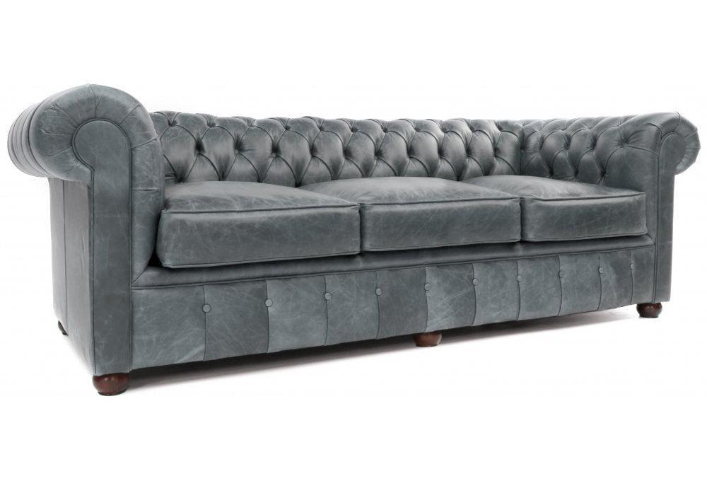 108" Slate Grey Chesterfield Leather Sofa Made to Order - Uptown Sebastian