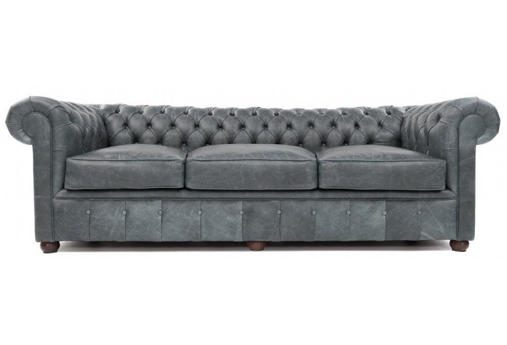 108&quot; Slate Grey Chesterfield Leather Sofa Made to Order - Uptown Sebastian
