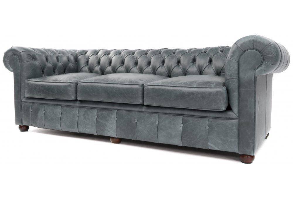 108&quot; Slate Grey Chesterfield Leather Sofa Made to Order - Uptown Sebastian